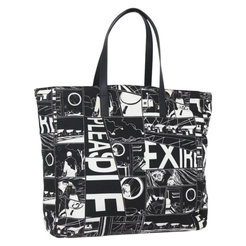 PRADA Tote Bag Nylon White Black Silver Auth - Picture 1 of 16
